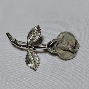 Vintage Silver Rose Brooch Pin